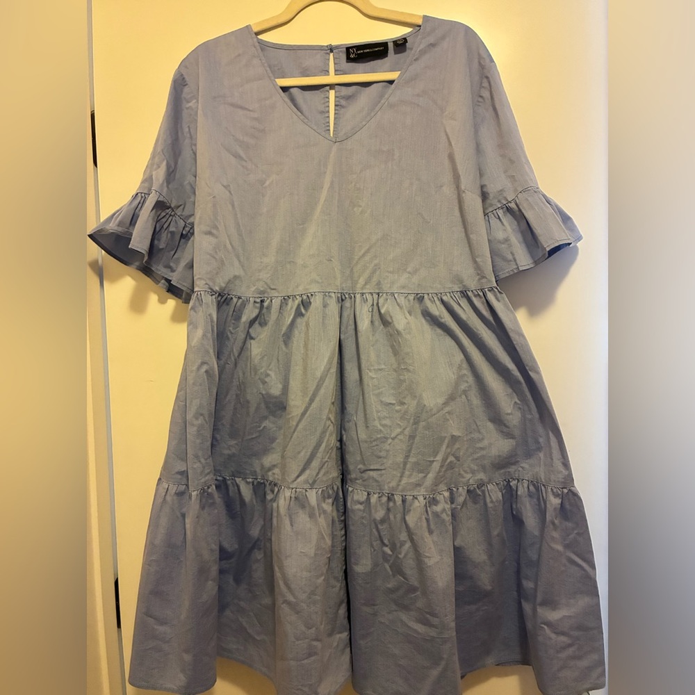 New York & Company Light Blue Tiered Babydoll Dress